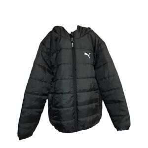 PUMA Boys Puffer Jacket L 14-16 Black Hooded Winter Coat NWT